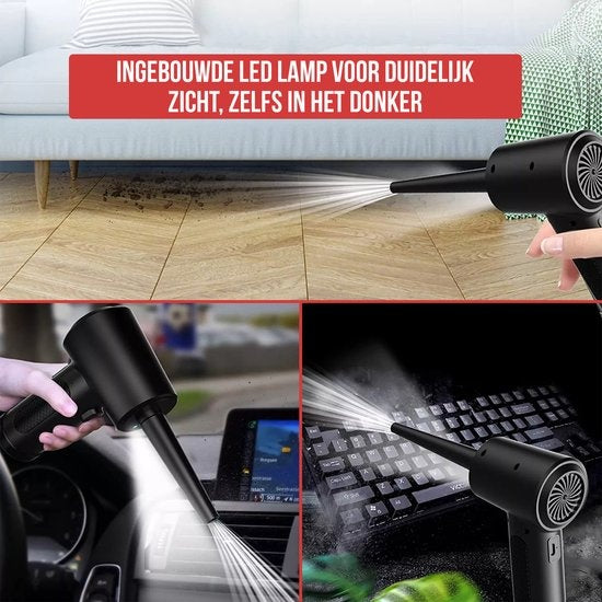 Kit de nettoyage - Strex - Dépoussiéreur à air sans fil - Rechargeable - Air comprimé - LED intégrée - Noir