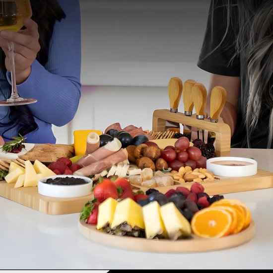 Kicinn Drinking Board - Tapas Board - Cheese Board - Serving Board - Drinking Board Wood - Incl. Cheese Knives, Forks, Bowls and Extra Serving Board - Bamboo