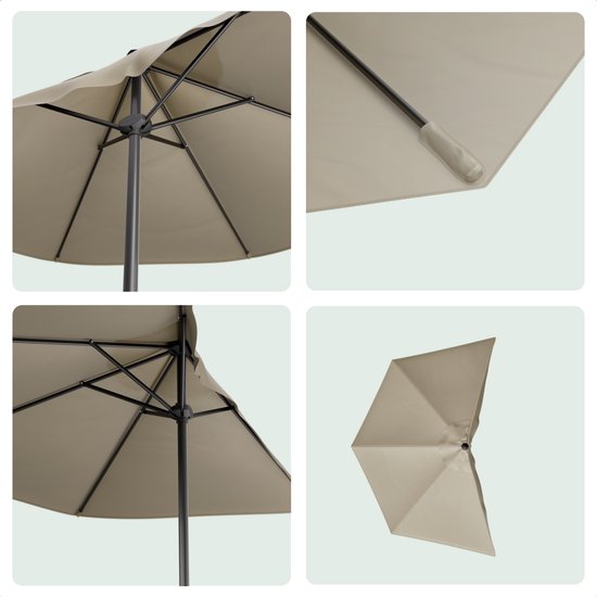 LifeGoods Parasol de balcon - Jardin - 270x135 cm - Parasol semi-circulaire - Imperméable - UPF50+ - Taupe