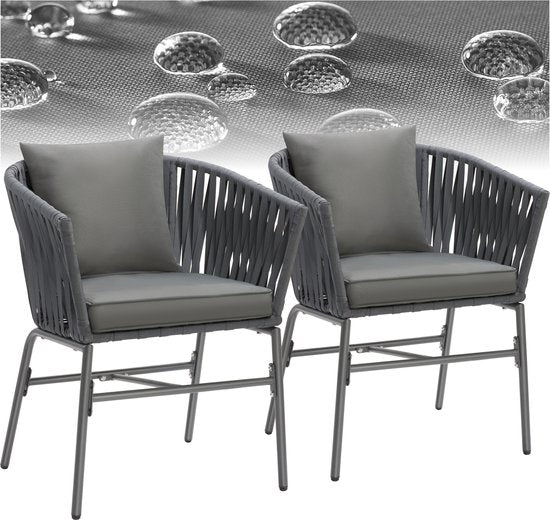 tectake® Chaise de jardin, lot de 2, chaise d'extérieur en métal, chaise de patio avec accoudoirs, chaise longue, fauteuil de jardin, mobilier de jardin, mobilier de balcon, set de jardin lounge, coussins déperlants, pieds réglables