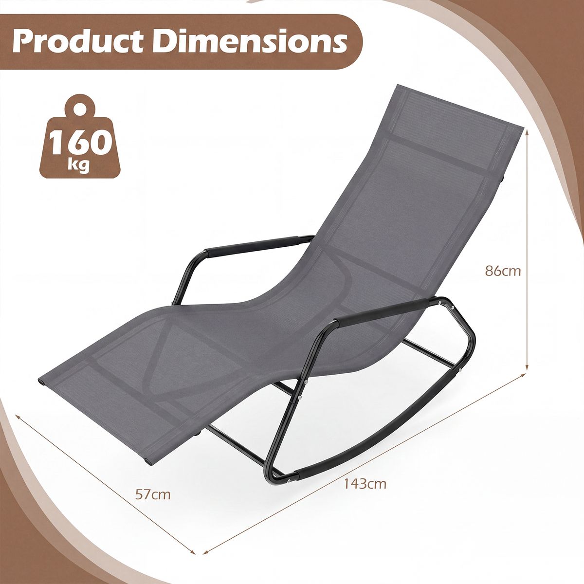 Chaise longue de jardin Coast - chaise berçante ergonomique - structure métallique respirante - beige