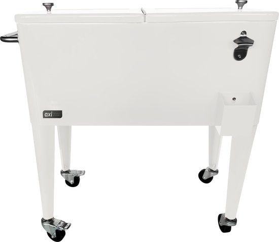 AXI Retro Cooler Blanc - Glacière à roulettes - Capacité de 76 L - Glacière avec robinet de vidange