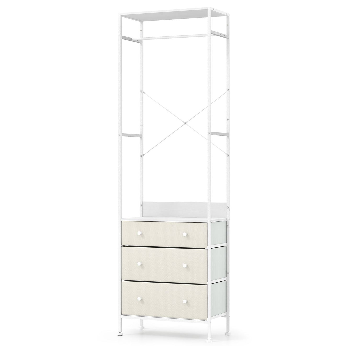 coast Portemanteau avec tiroirs - Barre de suspension à 3 positions - Compartiments de rangement - Blanc - 55x28x176 cm
