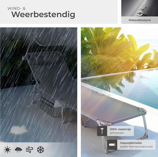 tectake® - bain de soleil bain de soleil - 4 positions, pliable - gris - 68 x 190 x 28 cm, avec poche latérale