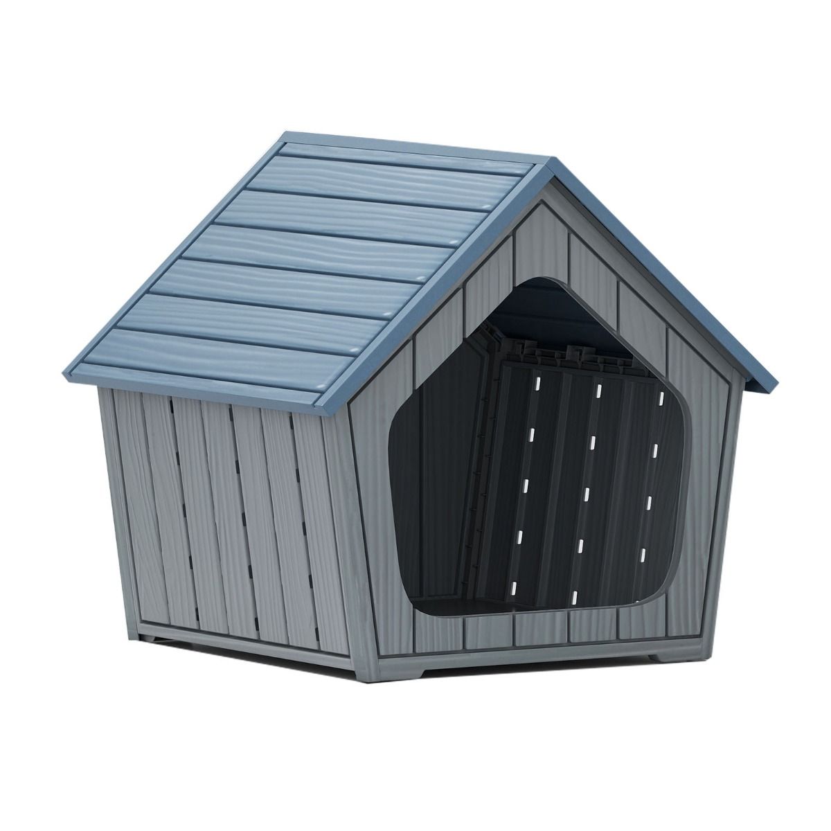 Maison pour chat Coast en plastique - Résistante aux intempéries - Grande entrée - Bleue et grise - 59,5 x 57 x 58 cm