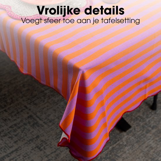 Mica Decorations : nappe rayée pour table à manger - Nappe d'intérieur et d'extérieur 250 x 140 cm - Toile cirée 100 % coton - Orange, rose