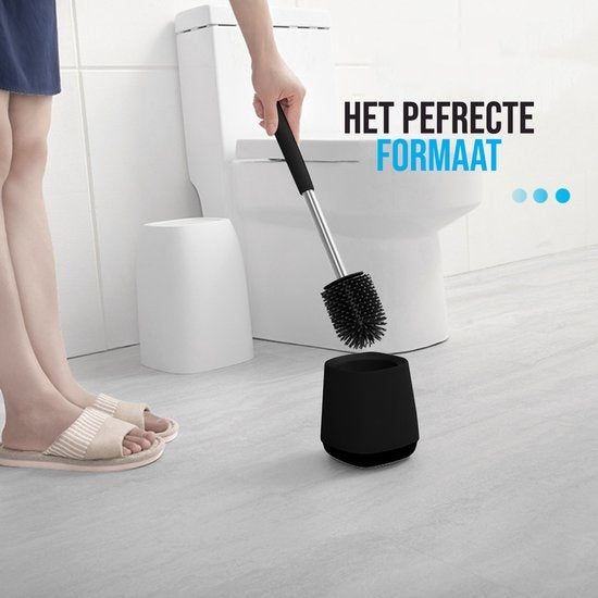 Strex Brosse de Toilette en Silicone avec Support Noir - Séchage Rapide, Hygiénique & Antibactérien - Brosse WC - Porte-Brosse de Toilettes
