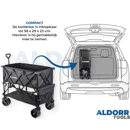 Chariot Aldorr Bolderkar XXL - Noir - 400 litres - Capacité de charge : 300 kg - Roues tout-terrain avec frein - Pliable - 97 x 123 x 57 cm