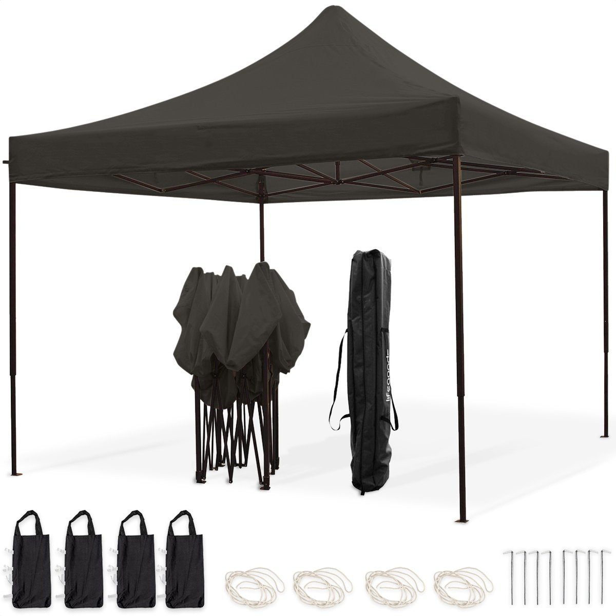 Tonnelle de jardin - LifeGoods - Pliable - Etanche - Sac de transport à roulettes - 3x3 m - gris anthracite