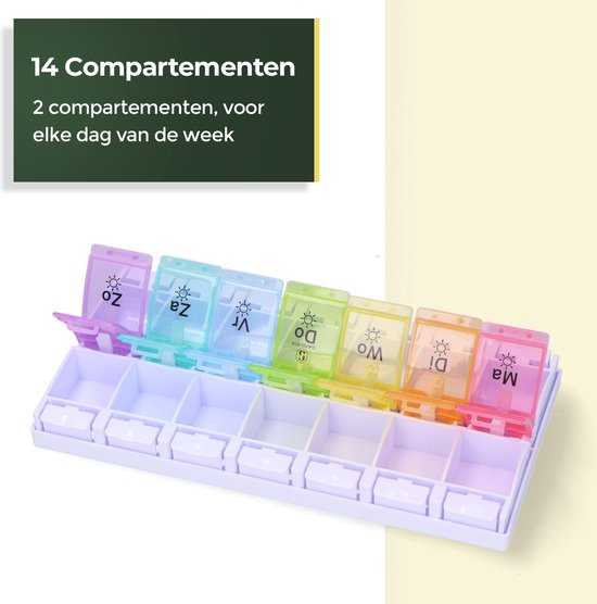 Boîte à pilules Gandria 7 jours - Boîte à pilules - Boîte à pilules avec 14 compartiments - Boîte à médicaments avec fermeture solide - Grands compartiments - Différentes couleurs