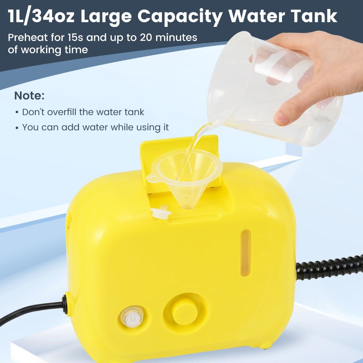 Nettoyeur vapeur portable Coast - 1 600 W - Réservoir d'eau de 1 L - Jaune