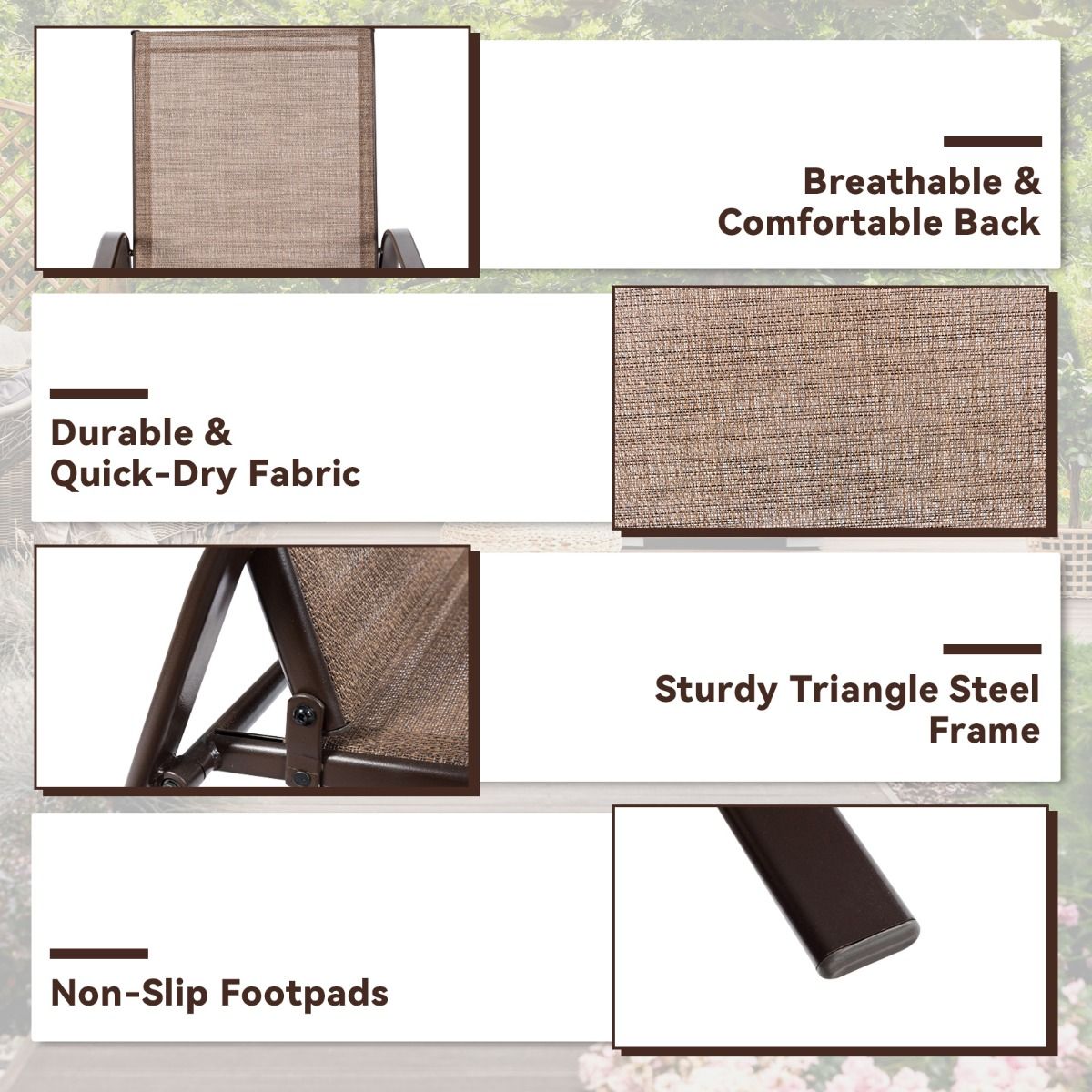 Ensemble de deux chaises de jardin Coast - tissu respirant - structure métallique renforcée - beige