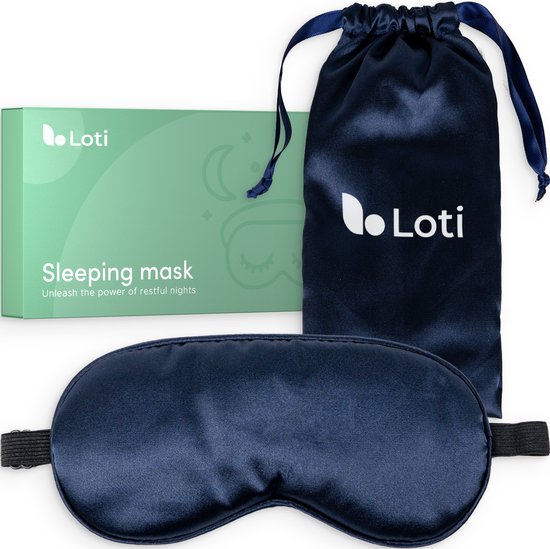 Loti Premium Silk Sleep Mask + Storage Pouch - 100% Darkening Eye Mask - Adjustable - Blindfold - Silky Soft - Anti-wrinkle - Eye Mask - Sleep Mask - Blue