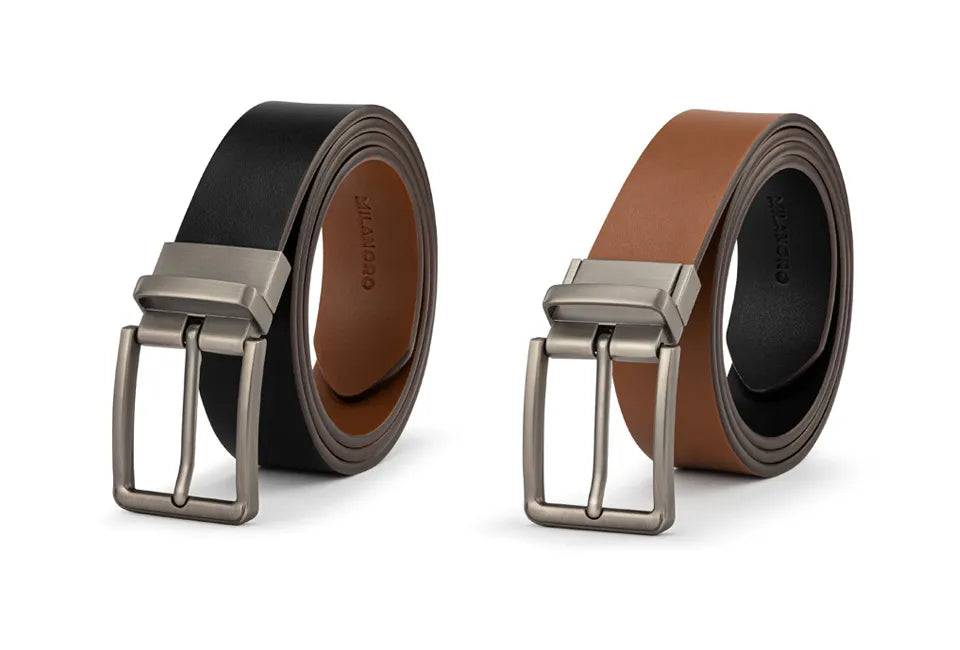 Ceinture en cuir Milanoro 95 (110) cm - Réversible - Noir/Cognac