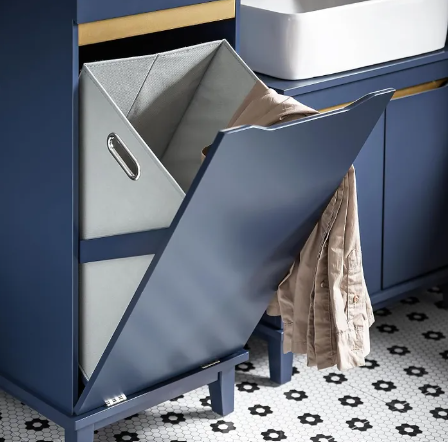 SoBuy Meuble de salle de bain avec 1 tiroir - Incluant 1 panier à linge amovible - 40x40x96 cm - Max. 25Kg - Bleu