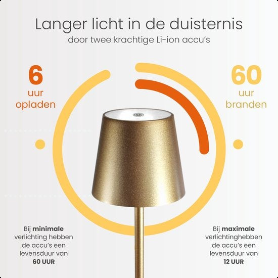Goliving Lampe à poser Rechargeable - Sans fil et dimmable - Lampe tactile moderne - Lampe de nuit pour chambre à coucher - 26 cm - Or