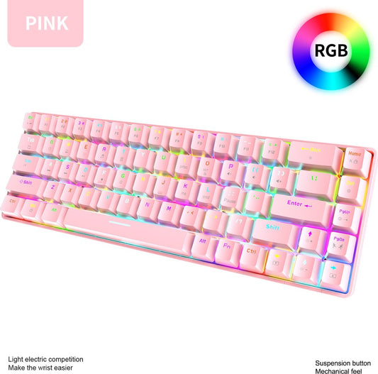 ZIYOU LANG T8 RGB Clavier mécanique 68 touches - Clavier de jeu Windows/Mac - Interrupteur bleu - Clavier mécanique - Rose