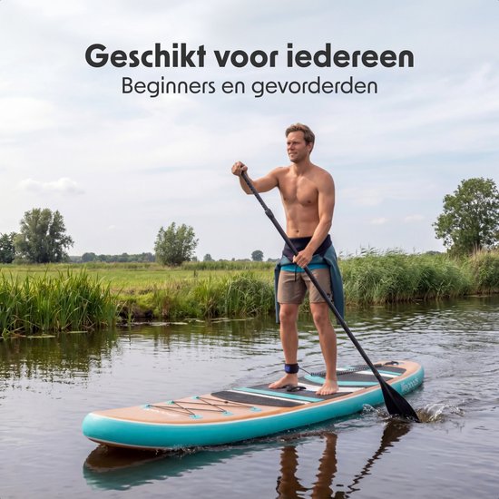 LifeGoods PaddlePro SUP Board - avec siège - Planche à pagaie gonflable - Ensemble complet - Max. 150KG - 320x81cm - Bois/Vert Menthe