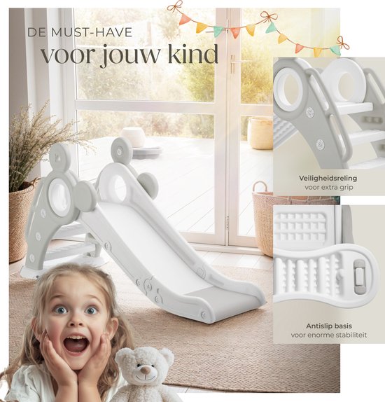 tectake® Toboggan pour enfants - Toboggan Toddler - A partir de 2 ans - Avec anneau de basket - Pliable - 128 x 66,5 x 67,5 cm - Pour l'intérieur et l'extérieur - Gris
