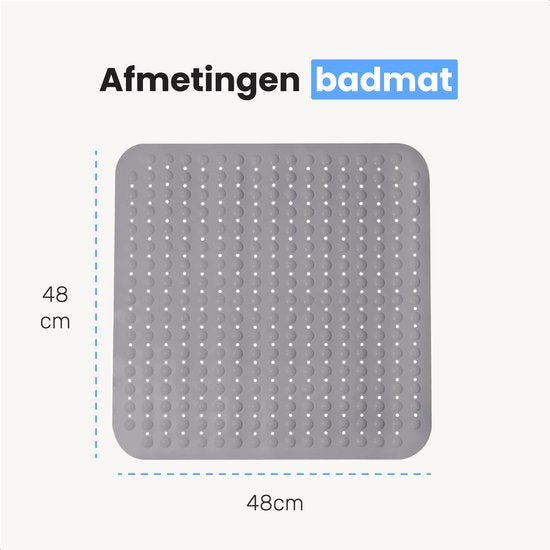 Tapis de douche et de bain Luft - 48 x 48 cm - Antidérapant - Gris - Avec ventouses - Adapté à la salle de bain et à la douche - Sûr et solide