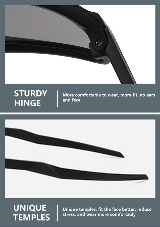 Garpex® Lunettes de cyclisme - Lunettes de sport - Lunettes de soleil polaroïd - Lunettes de soleil - Vélo de route - Vélo de montagne - Moto - Monture noire - Verre vert