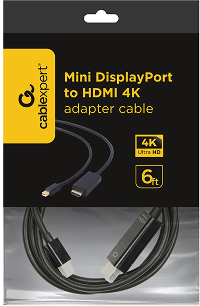 Câble Gembird Mini DisplayPort vers HDMI - 1,8 mètre - Compatible 4K - Noir