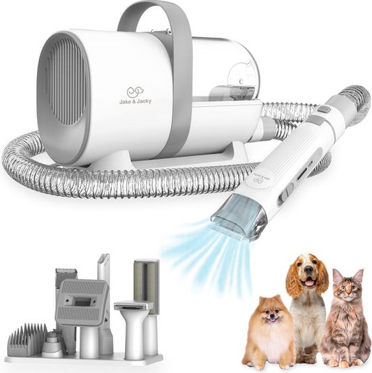 Jake and Jacky Professional Dog Clippers for Thick Coat 15 Piece - Animal Clippers with Suction - Suction & Trim - Cat Clippers - Silent Design - Dog & Cat Trim Kit - incl. Storage Tray