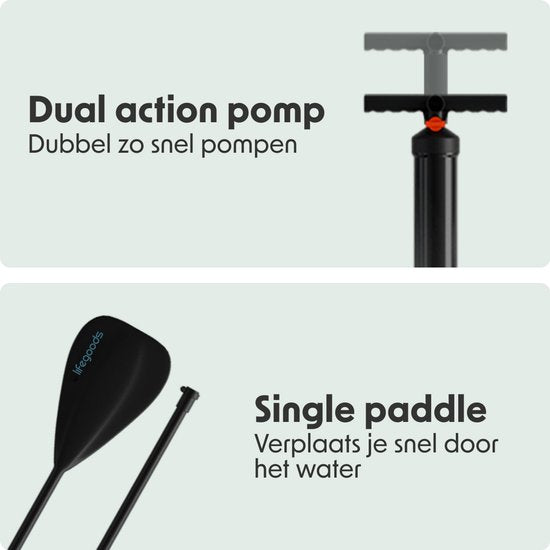 LifeGoods SUP Board All-round Compact - avec siège - capacité de charge de 100 KG - 300 x 76 cm - gonflable - ensemble complet de SUP - Cyan/Vert foncé