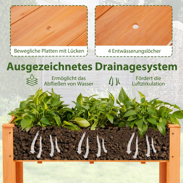Coast Raised Planter Red Brown - Bac de cuisine en bois avec trous de drainage - 120 x 60 x 82 cm