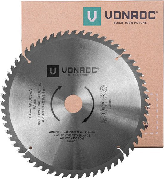 Lame de scie VONROC - Ø254MM - 60 dents - pour le bois - convient aux scies à tronçonner et aux scies à table