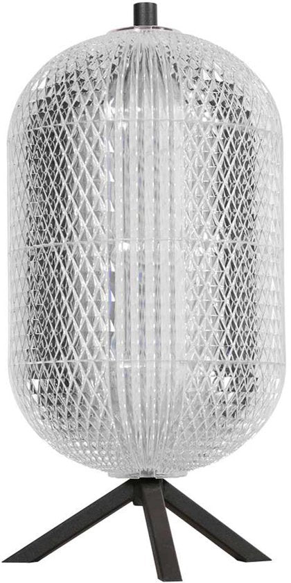Lampe de table Geripu 3841ZW, Ø 15 cm, en plastique nervuré avec module LED - Transparent/Noir - Design - Mexlite