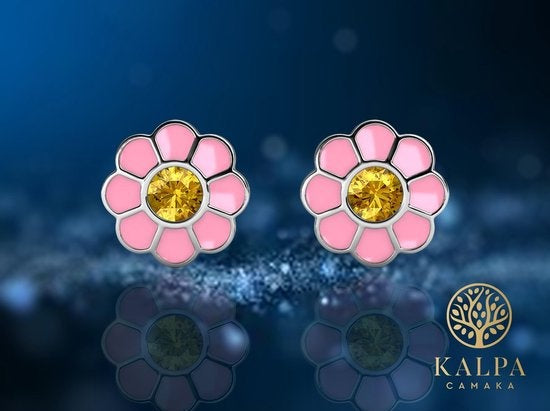 Yolora Kids Boucles d'oreilles fleurs roses - cristaux Kalpa Camaka - plaqué or blanc 18K - Enfant - Boucles d'oreilles filles couleur argent - Bijoux enfants - Boîte cadeau de luxe - Boîte cadeau - Emballage cadeau - Magnifique emballage cadeau
