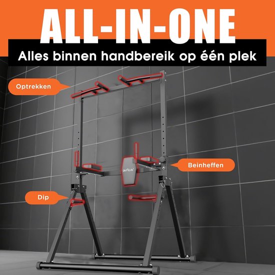 DH FitLife Power Tower Dip Station pliable jusqu'à 210 kg | Barre d'étirement autoportante avec barres de trempage et entraîneur dorsal | Power Station Power Tower