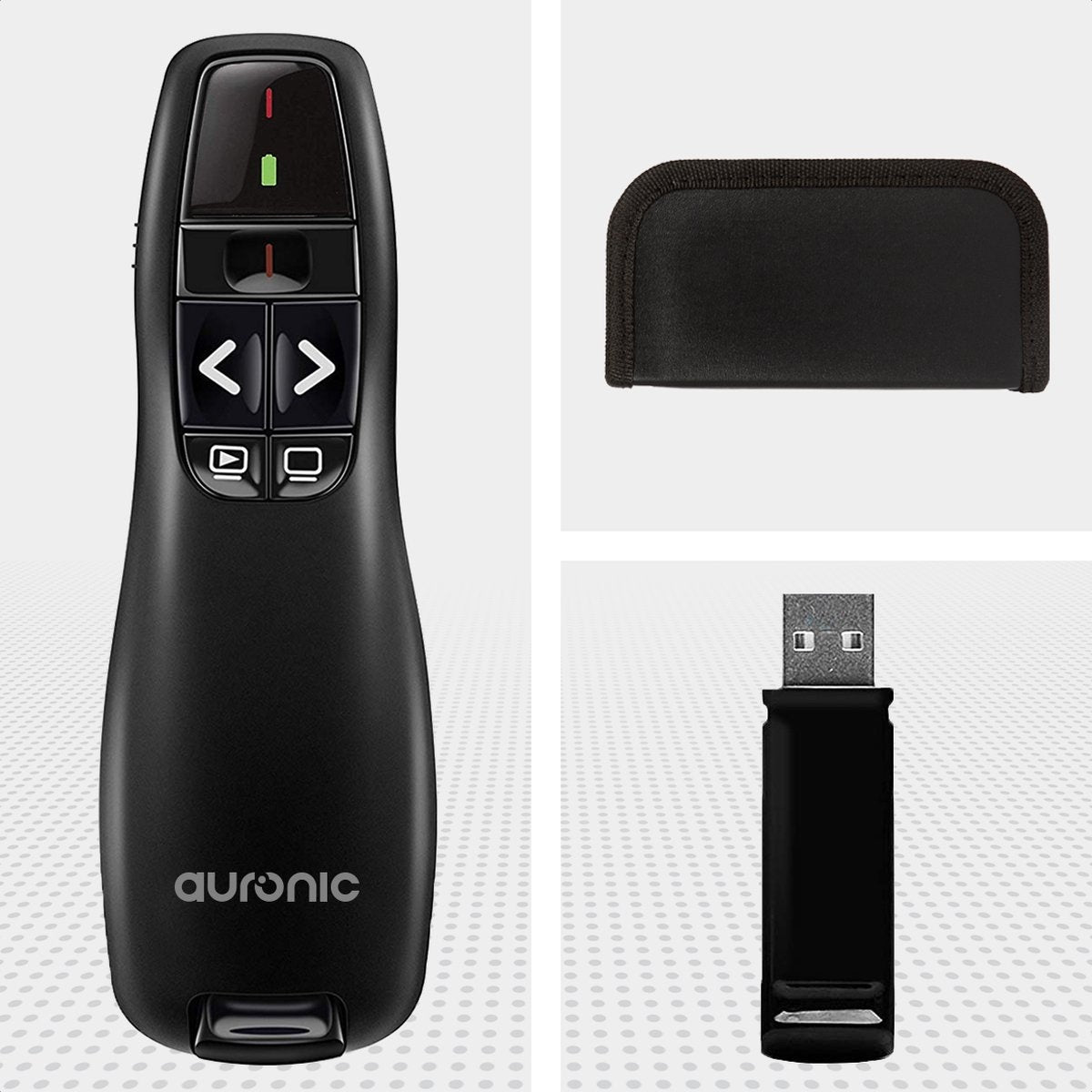 Auronic Presenter - Sans fil - Pointeur laser - Clicker de présentation - 20 mètres - avec étui - noir