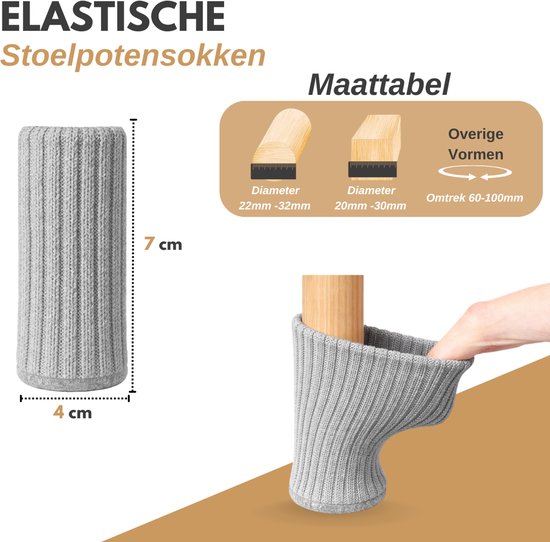 Protège-pieds de chaise Vaive - Protège-sol - Chaussettes pour pieds de chaise - Embouts pour pieds de chaise - Protège-pieds de chaise - Chaussettes pour chaise - Gris