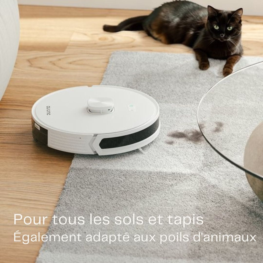 Robot Aspirateur Auronic - Avec fonction balayage - WiFi et App - Station de charge - Animaux domestiques - Navigation laser - Blanc