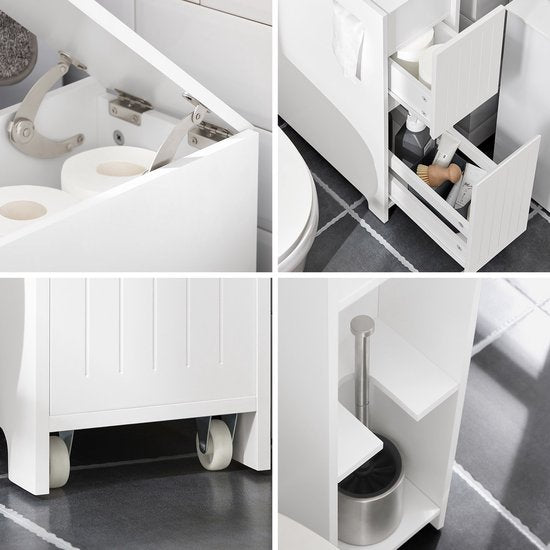 SoBuy Meuble bas, Meuble de rangement étroit sur pied, Meuble de salle de bain étroit, Meuble de toilette - Blanc, 60x20x75cm, BZR111-W
