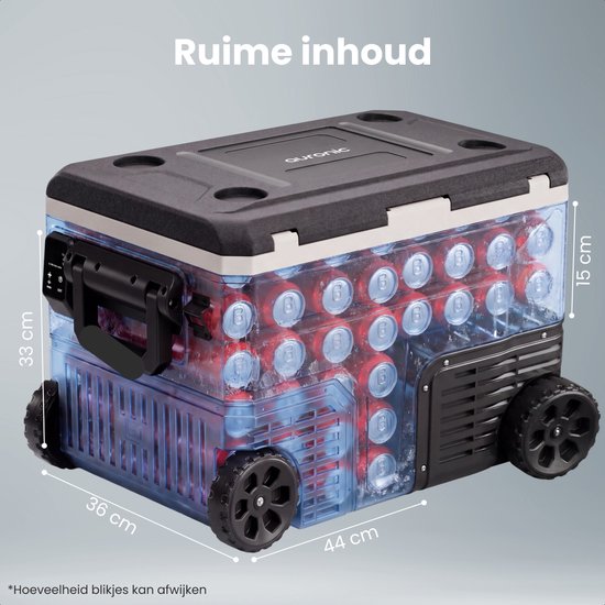 Glacière électrique Auronic - Compresseur - 64 L - 12 V et 240 volts - Réfrigérateur de camping - Glacière de voiture - Avec roulettes et poignée - Noir
