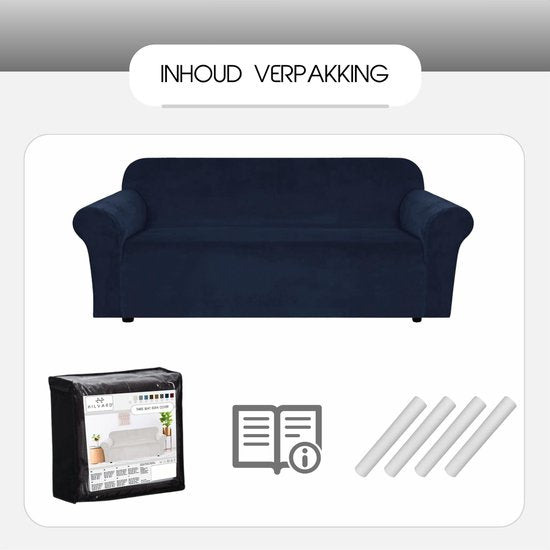 Hilvard - Housse de canapé 3 places - (185 - 230 cm) - Bleu foncé - Velours - Stretch - Housse de canapé - Housse de meuble - Contre les dommages et les taches - Housse de siège - Housse de siège