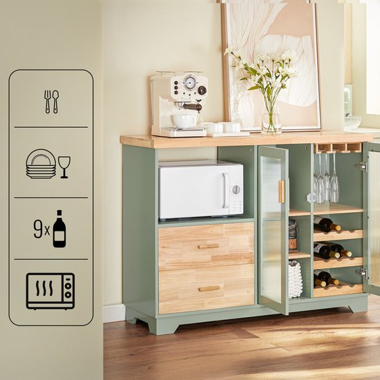 SoBuy FSB81-GR Meuble de cuisine - Meuble buffet vert avec tiroirs et portes en verre
