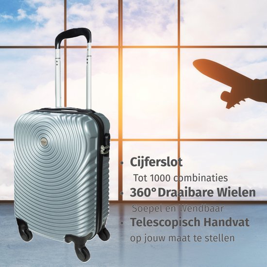Valise cabine Ceruzo - Trolley - 28 L - 51,5 cm - Gris argenté - Roulettes pivotantes à 360° - Serrure à combinaison
