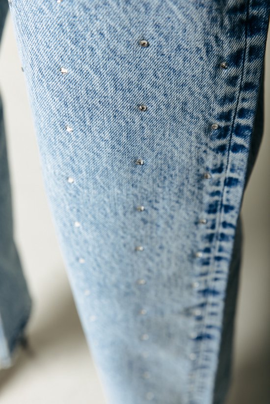 Pantalon en jean droit à taille moyenne Colourful Rebel Jones Rhinestone - S