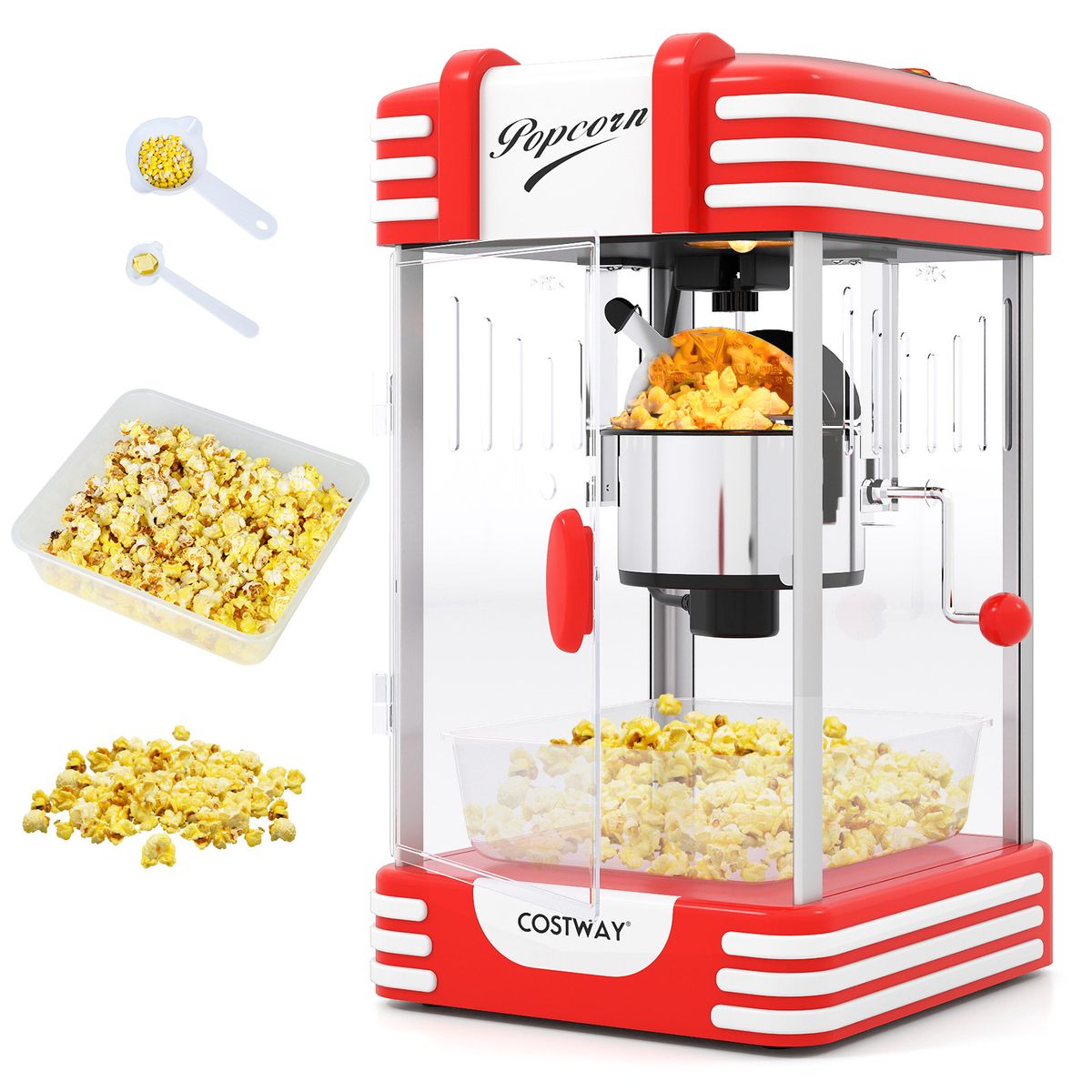 Machine à pop-corn Coast - style cinéma rétro - lampe chauffante - commande manuelle - rouge/blanc