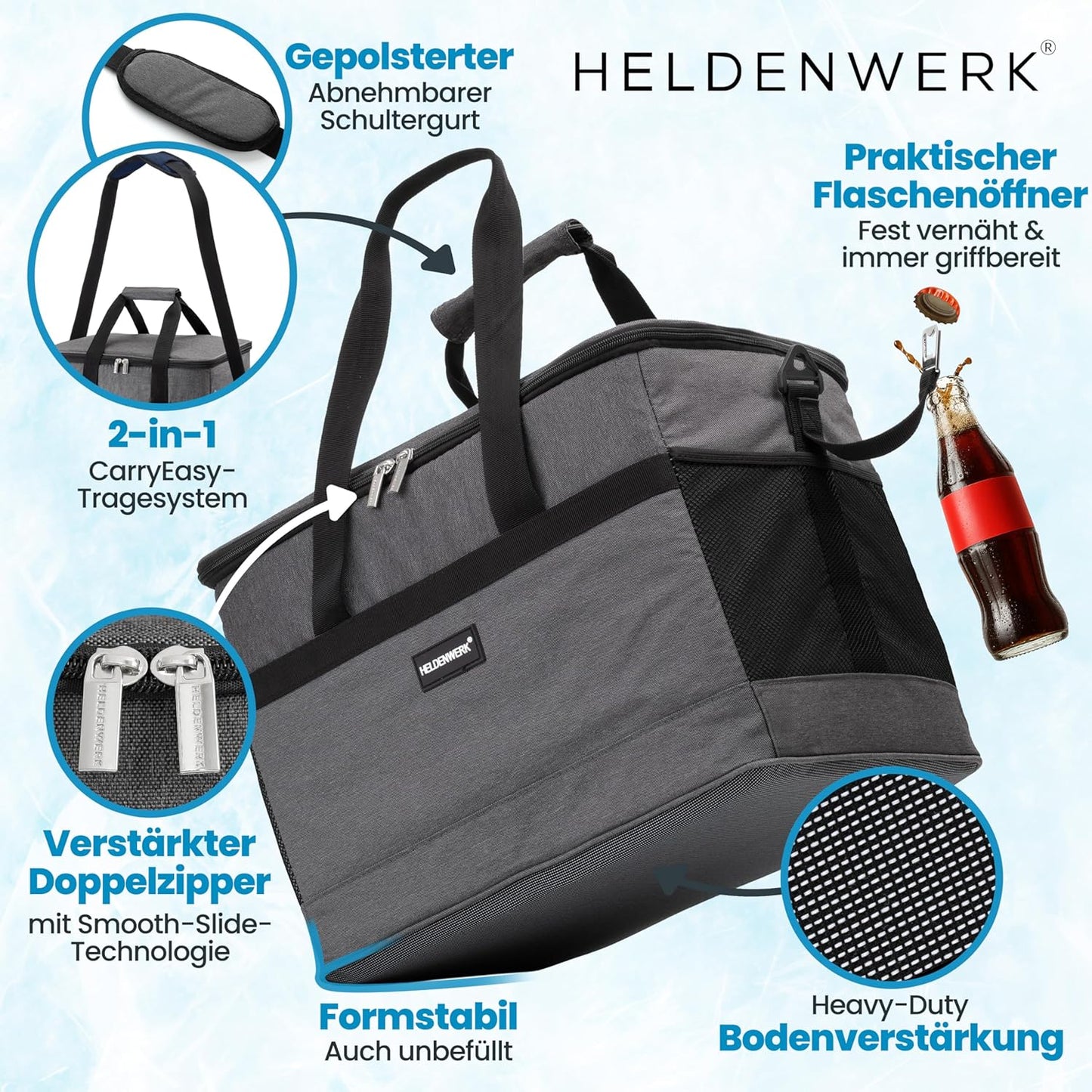 Sac de refroidissement Heroic - 30L - 12 heures - 7 compartiments - Gris