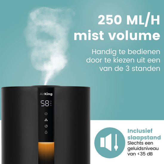 AirKing Humidificateur - Noir - Topfill - 3,5 litres - Hygromètre - Aroma