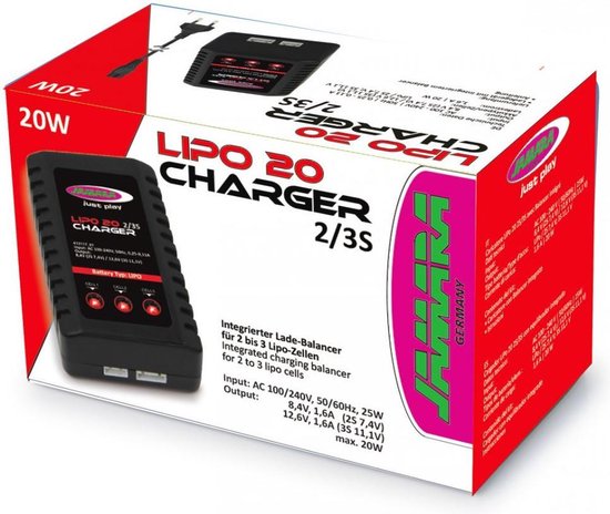Chargeur Jamara Lipo 2s/3s 50/60 Hz 25 W noir