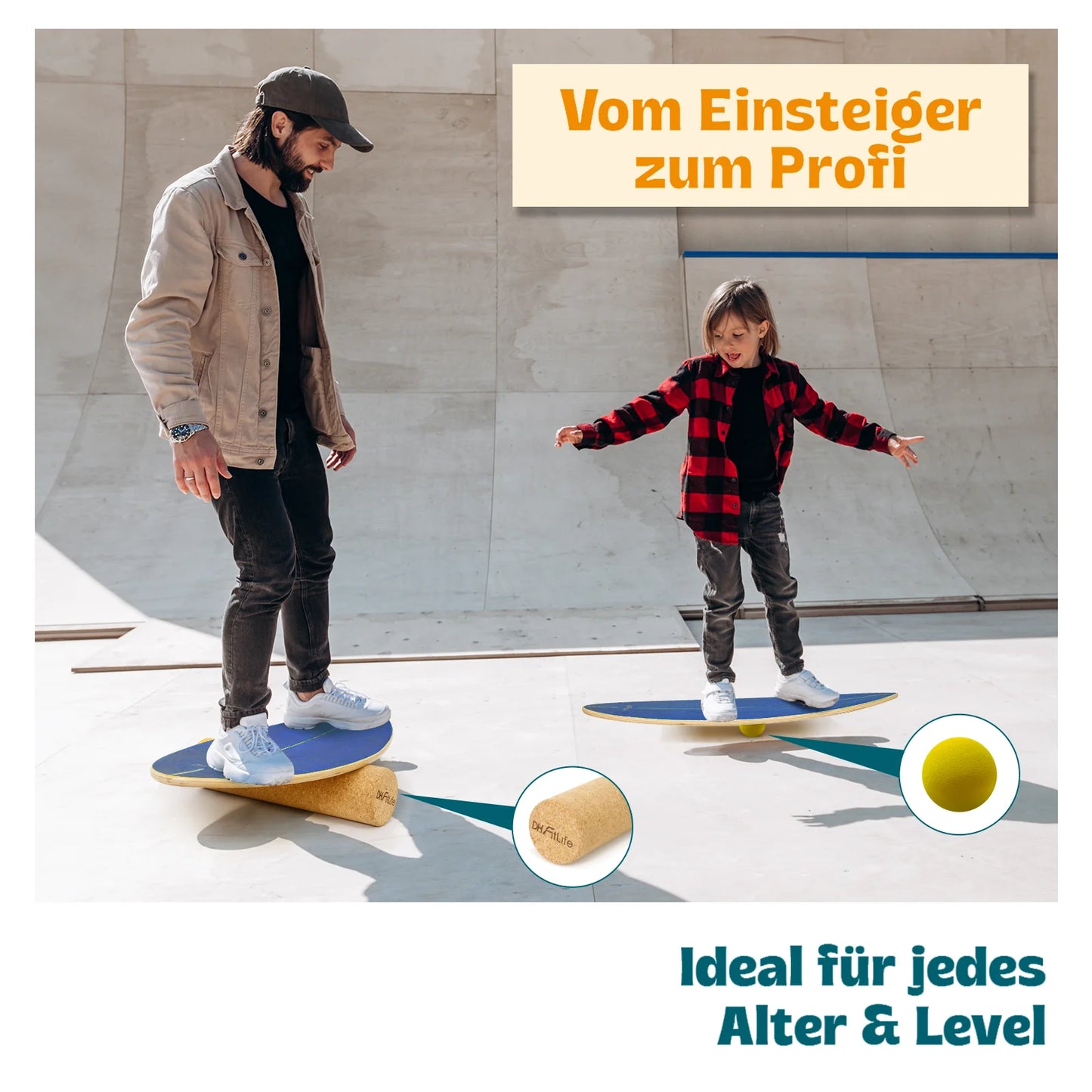 DH FitLife Surfin Balance Board en bois véritable – Planche de surf d'intérieur avec profil « rocker » pour l'équilibre et la coordination