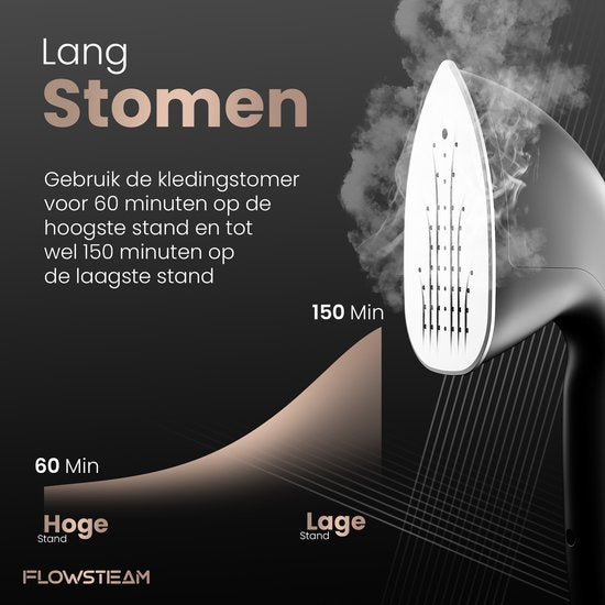 FLOWSTEAM® PRO Défroisseur à linge - Défroisseur à main - Nettoyeur vapeur - Défroisseur à linge - 150 minutes de vapeur - Cordon de 2,5 m - Noir