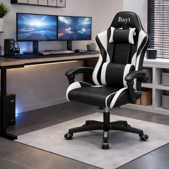 Bayt Chaise de jeu - Chaise de jeu - Chaise de jeu - Dossier réglable - Chaise de jeu confortable - Noir et blanc