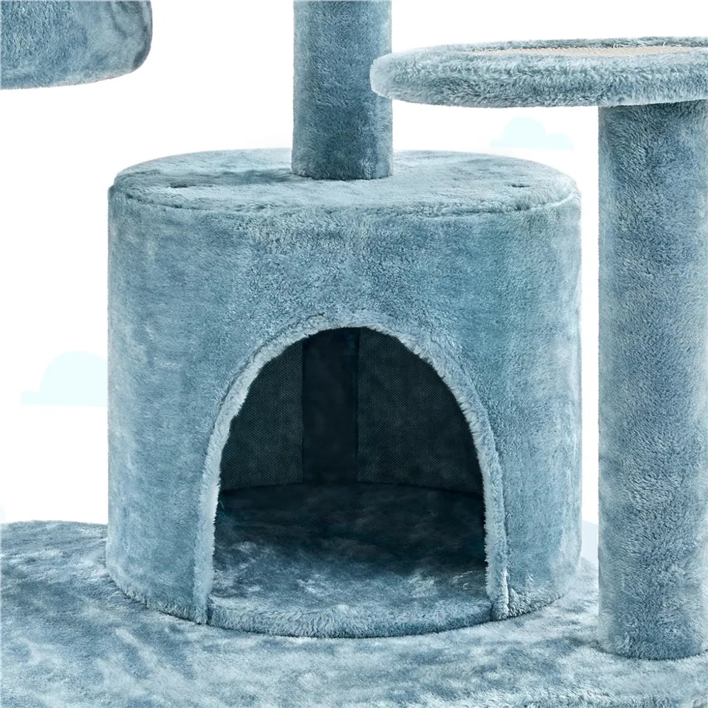Arbre à chat Yaheetech « Océan » 93 x 55 x 184 cm - Bleu/Blanc - Arbre à chat avec maisonnettes et poteaux en sisal